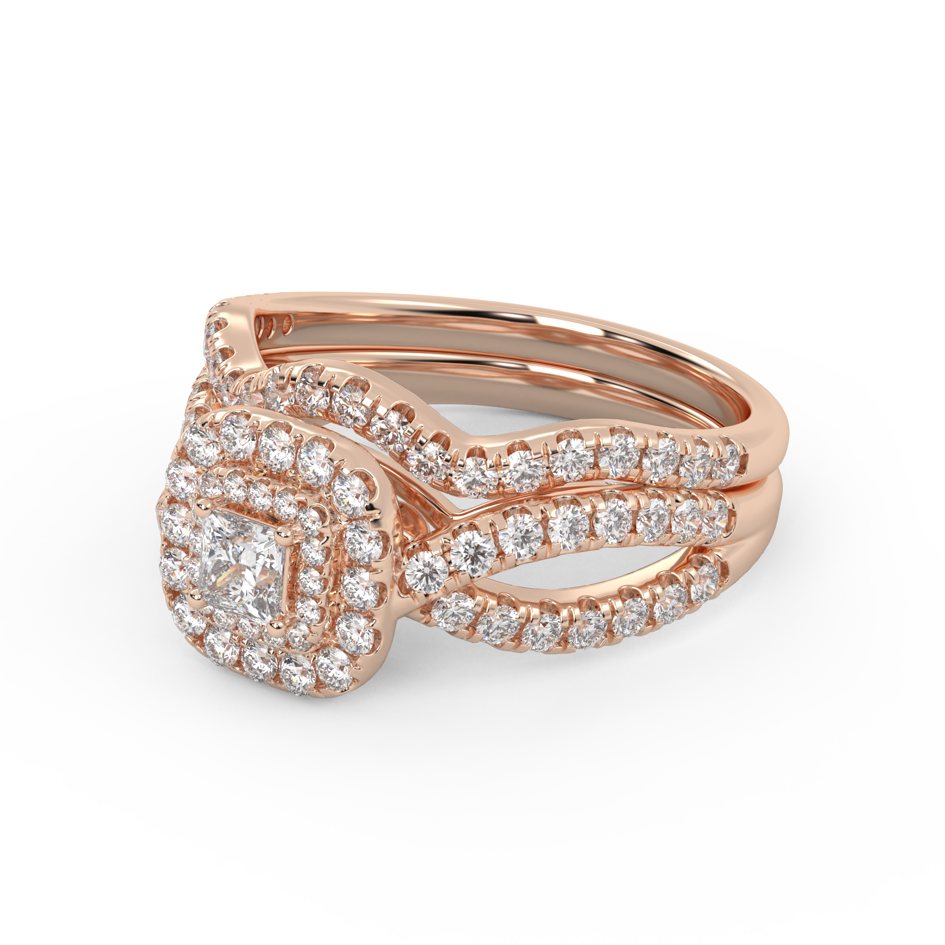 IGI Certified Infinity Shank Princess Cut Lab Diamond Bridal Set Ring