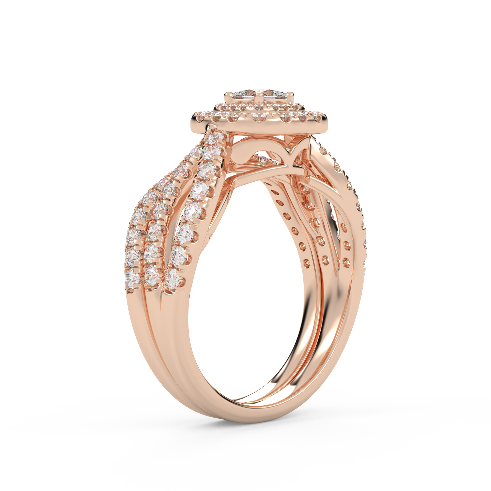 IGI Certified Infinity Shank Princess Cut Lab Diamond Bridal Set Ring