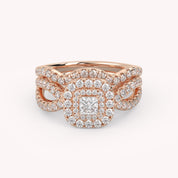 IGI Certified Infinity Shank Princess Cut Lab Diamond Bridal Set Ring