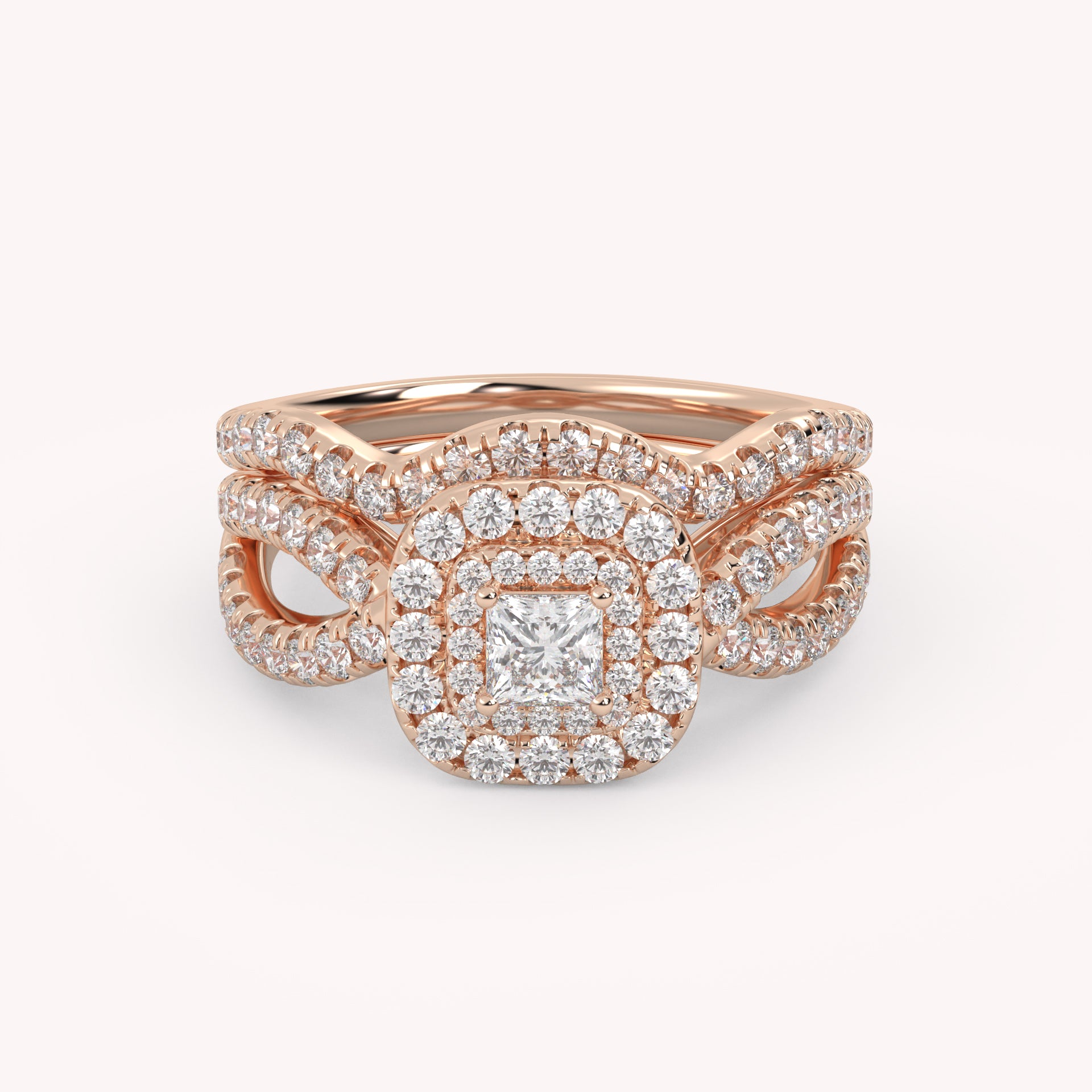 IGI Certified Infinity Shank Princess Cut Lab Diamond Bridal Set Ring