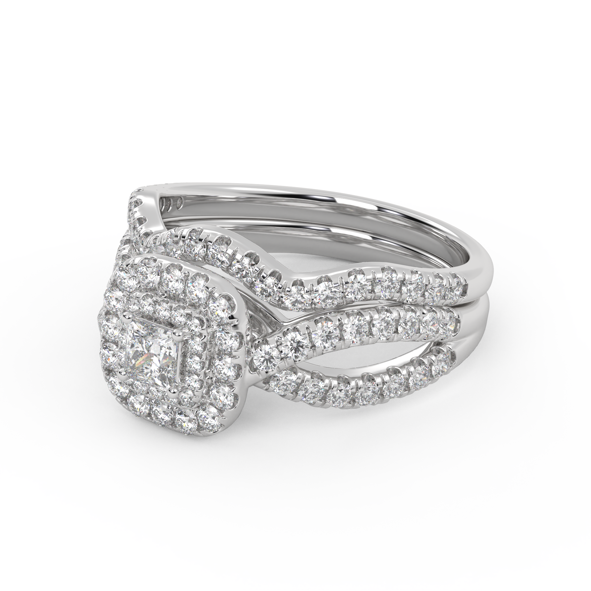IGI Certified Infinity Shank Princess Cut Lab Diamond Bridal Set Ring