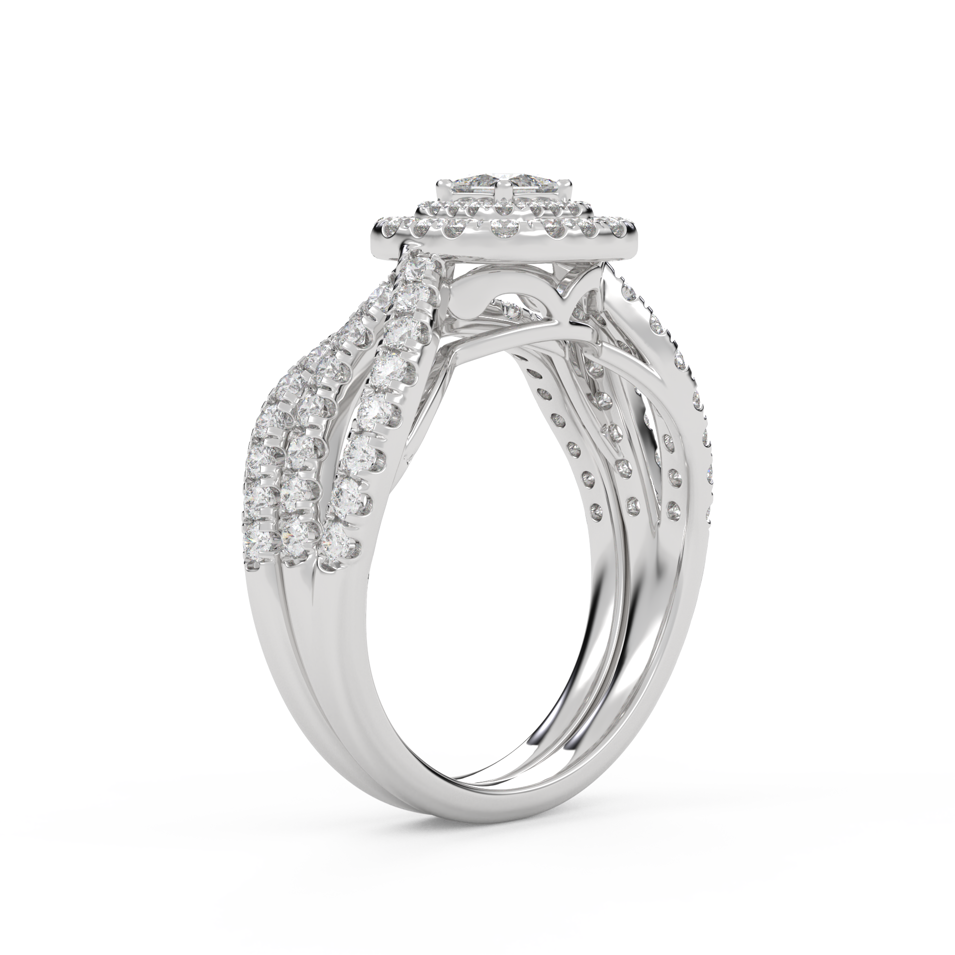 IGI Certified Infinity Shank Princess Cut Lab Diamond Bridal Set Ring