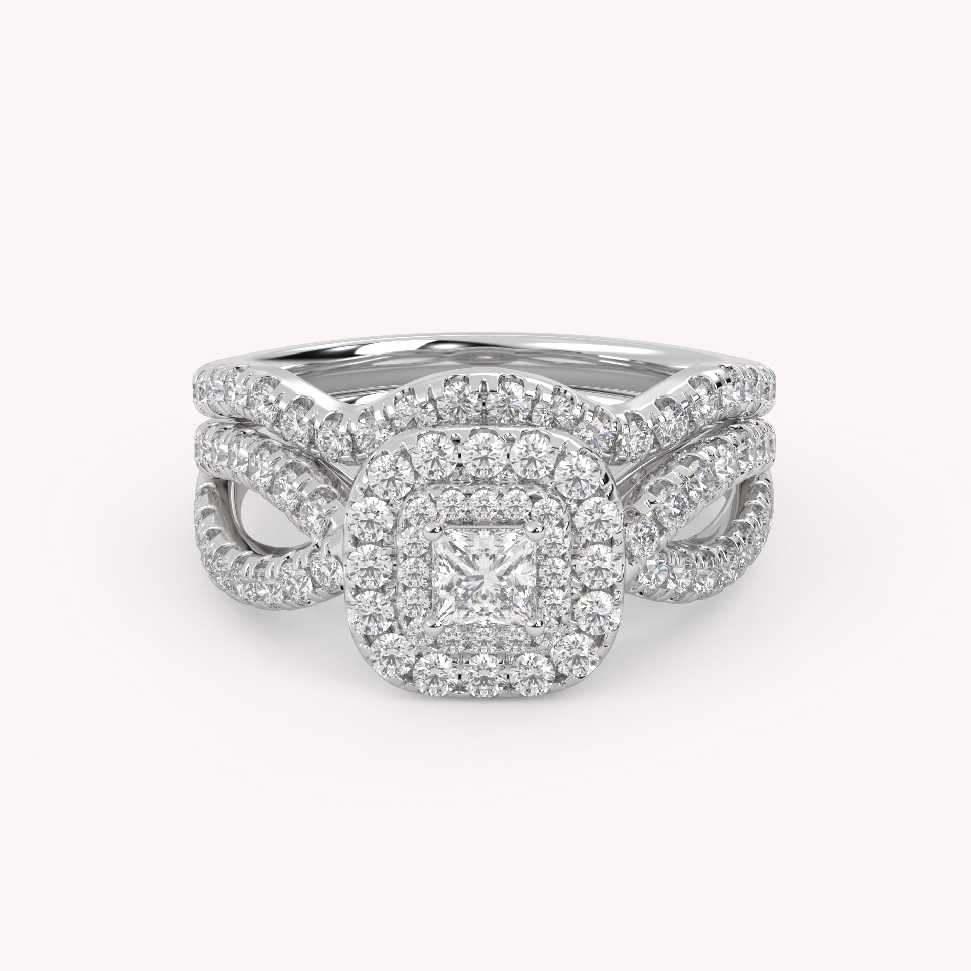 IGI Certified Infinity Shank Princess Cut Lab Diamond Bridal Set Ring