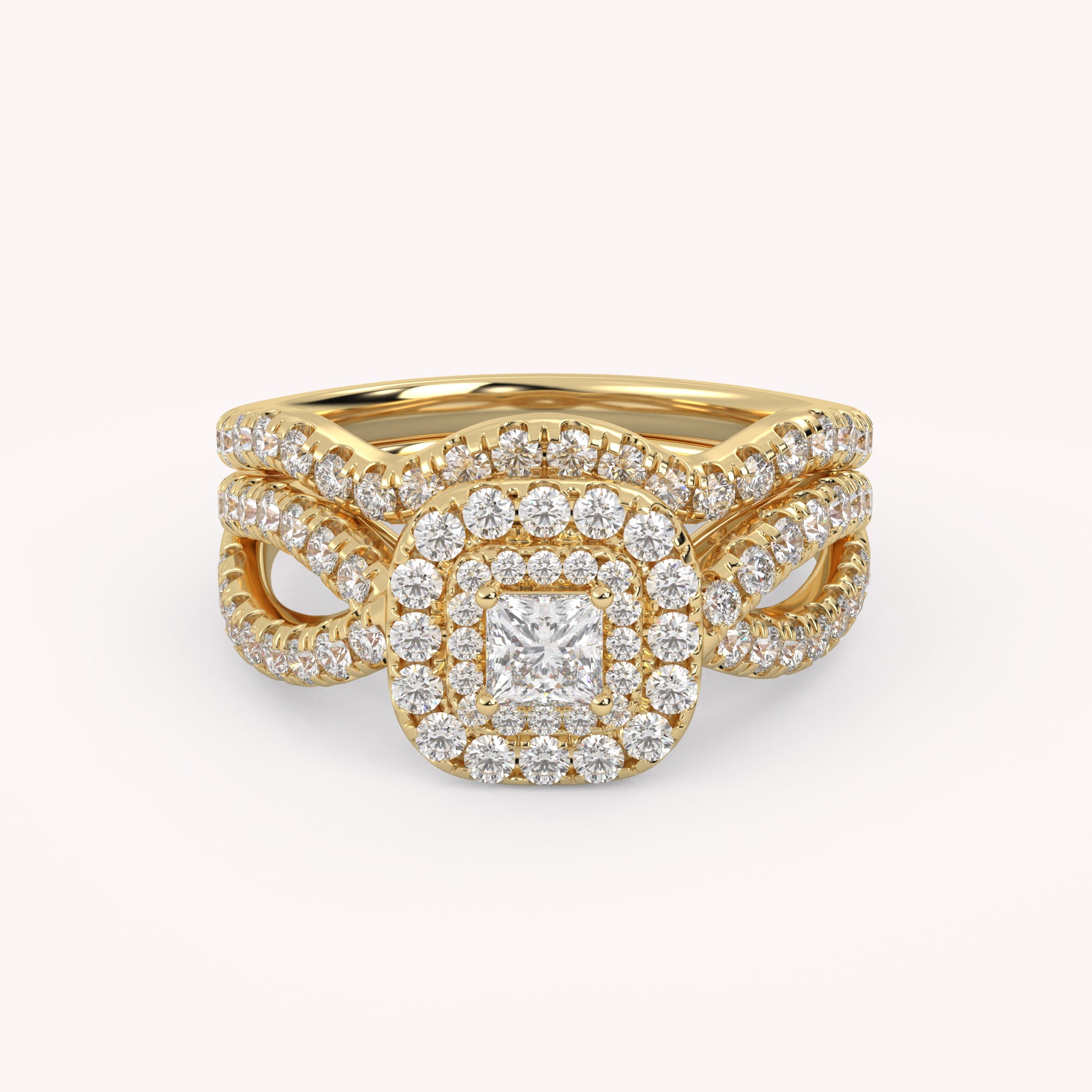 IGI Certified Infinity Shank Princess Cut Lab Diamond Bridal Set Ring