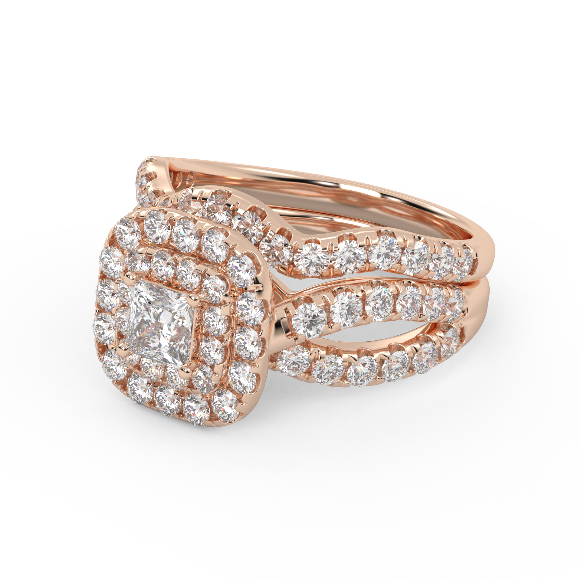 IGI Certified Infinity Shank Princess Cut Lab Diamond Bridal Set Ring