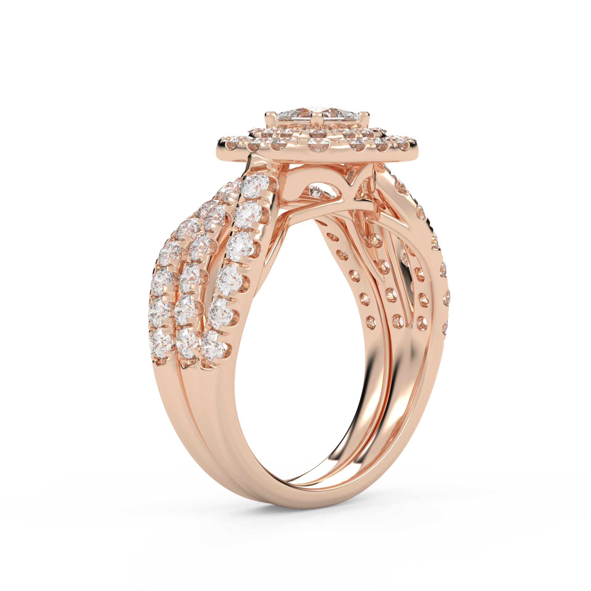 IGI Certified Infinity Shank Princess Cut Lab Diamond Bridal Set Ring