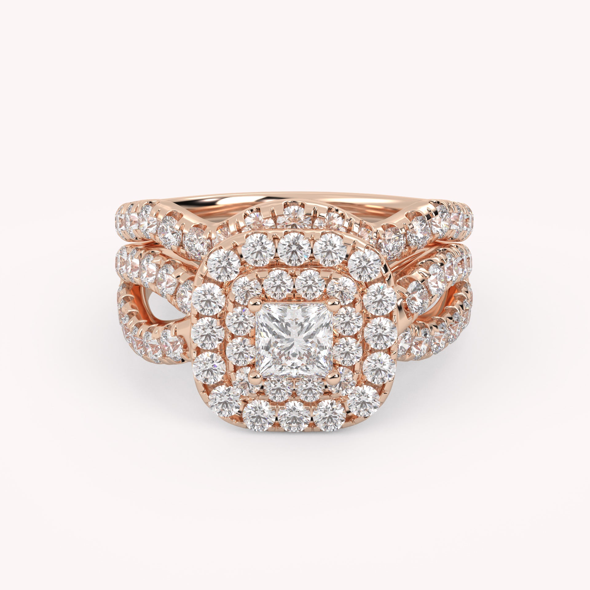 IGI Certified Infinity Shank Princess Cut Lab Diamond Bridal Set Ring