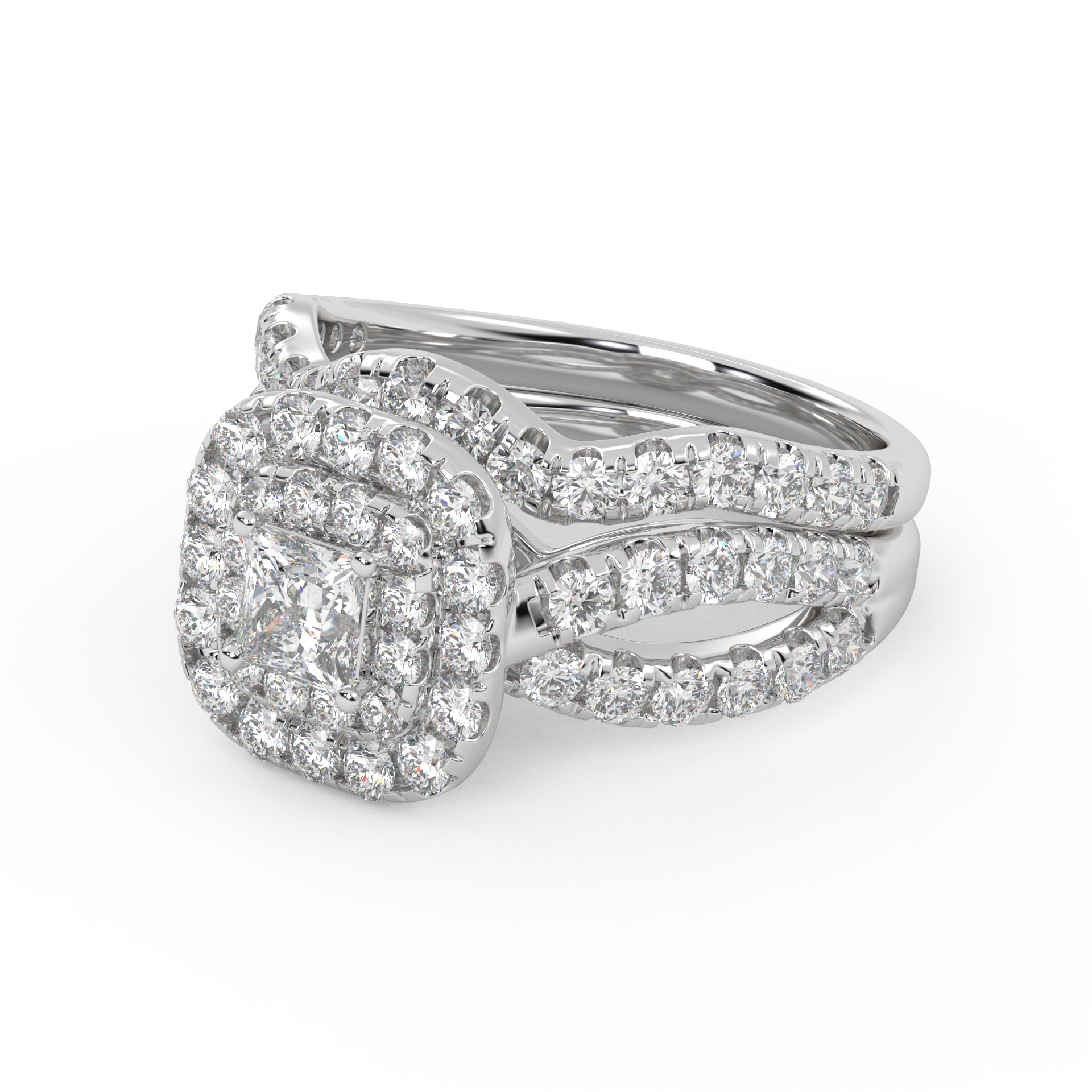 IGI Certified Infinity Shank Princess Cut Lab Diamond Bridal Set Ring