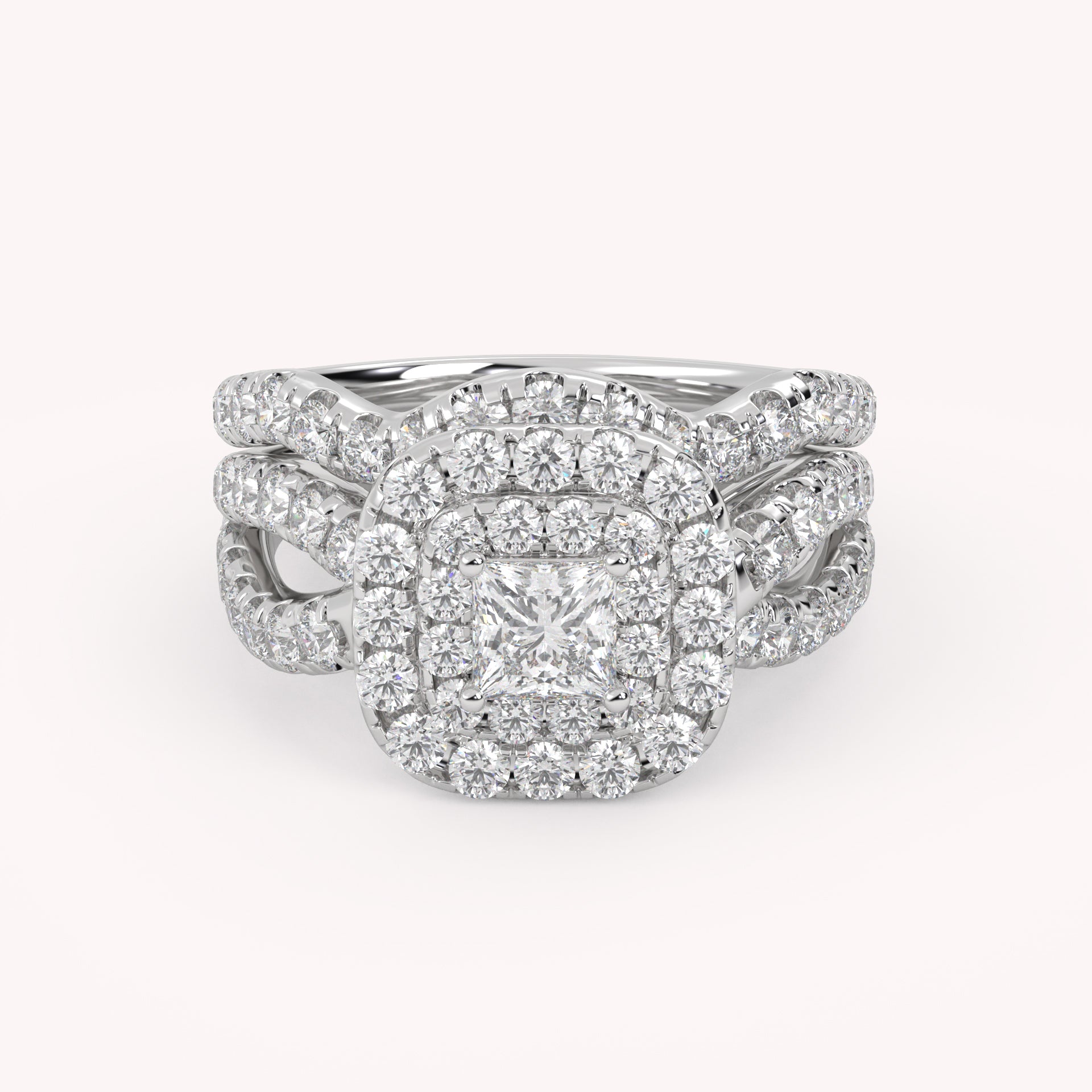 IGI Certified Infinity Shank Princess Cut Lab Diamond Bridal Set Ring
