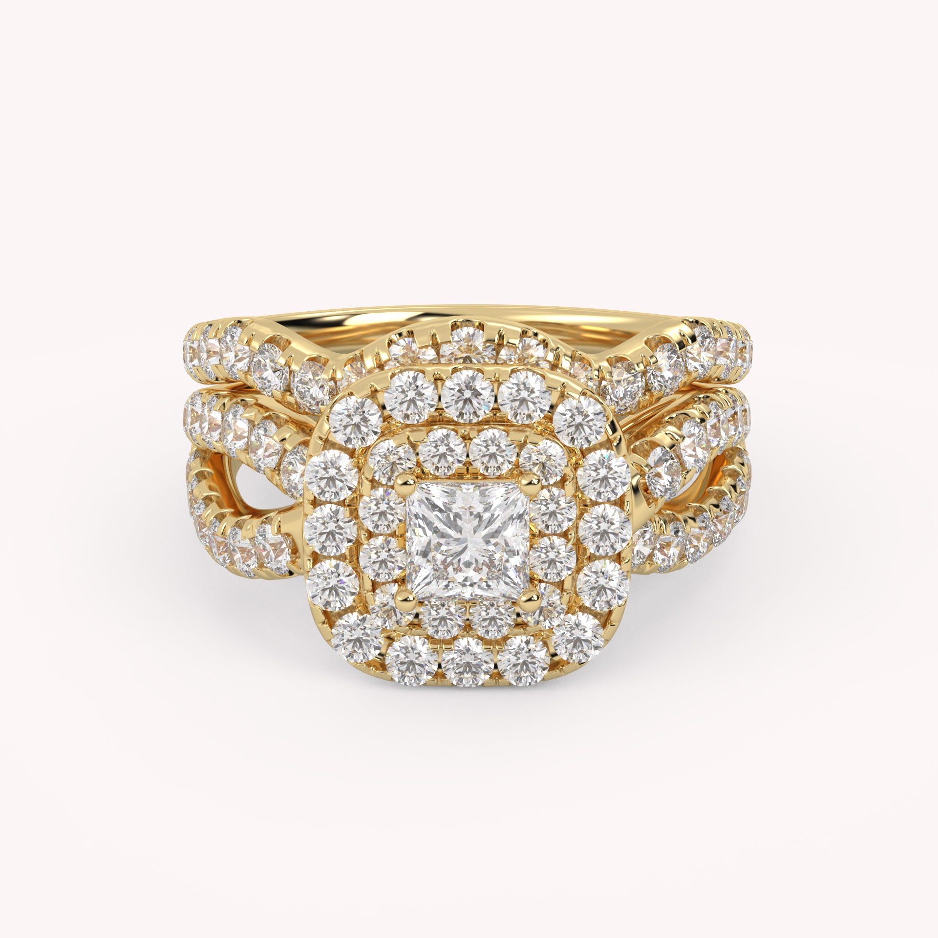 IGI Certified Infinity Shank Princess Cut Lab Diamond Bridal Set Ring