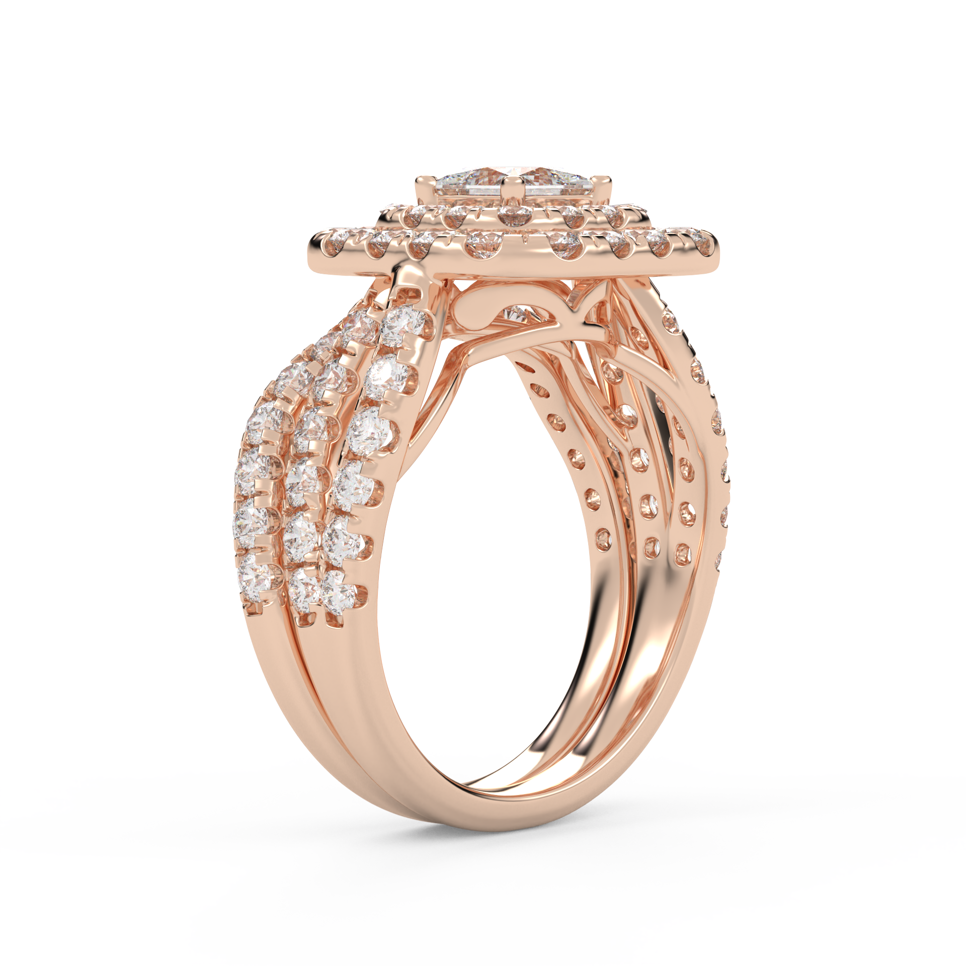 IGI Certified Infinity Shank Princess Cut Lab Diamond Bridal Set Ring
