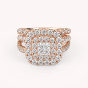 IGI Certified Infinity Shank Princess Cut Lab Diamond Bridal Set Ring