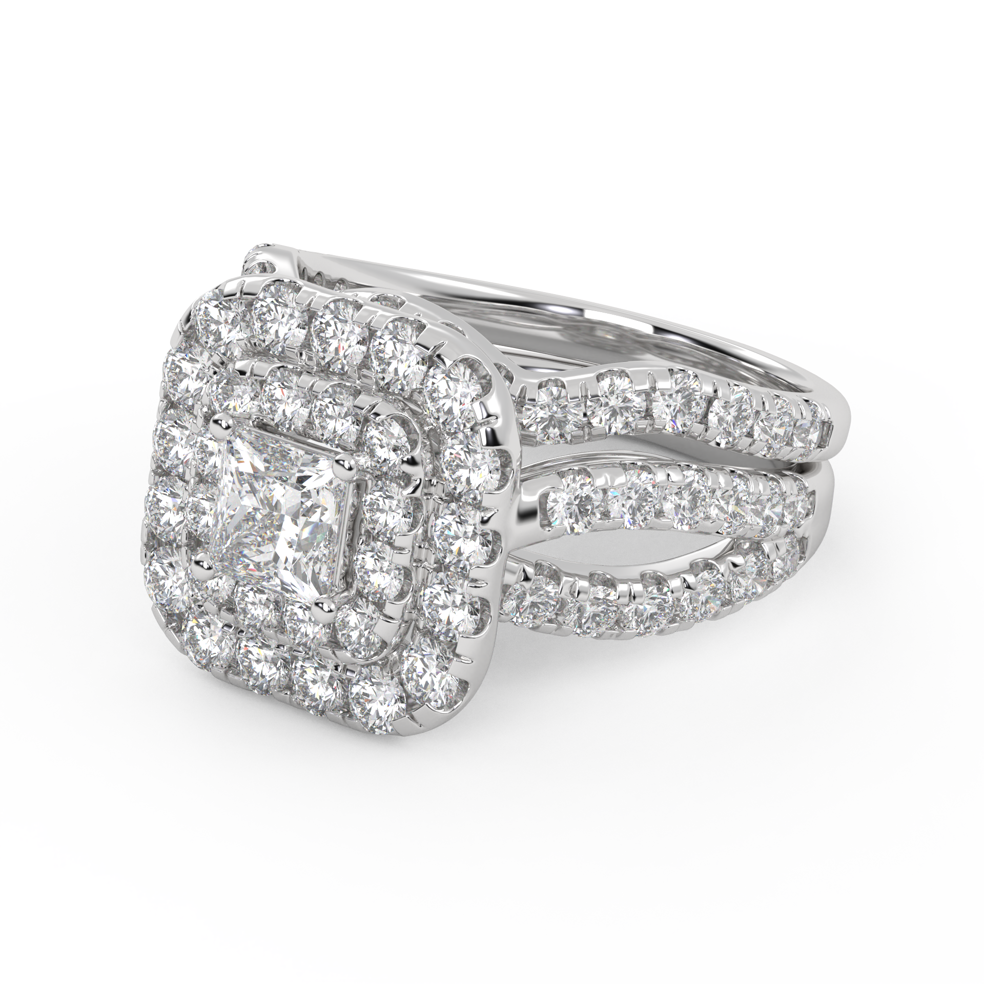 IGI Certified Infinity Shank Princess Cut Lab Diamond Bridal Set Ring
