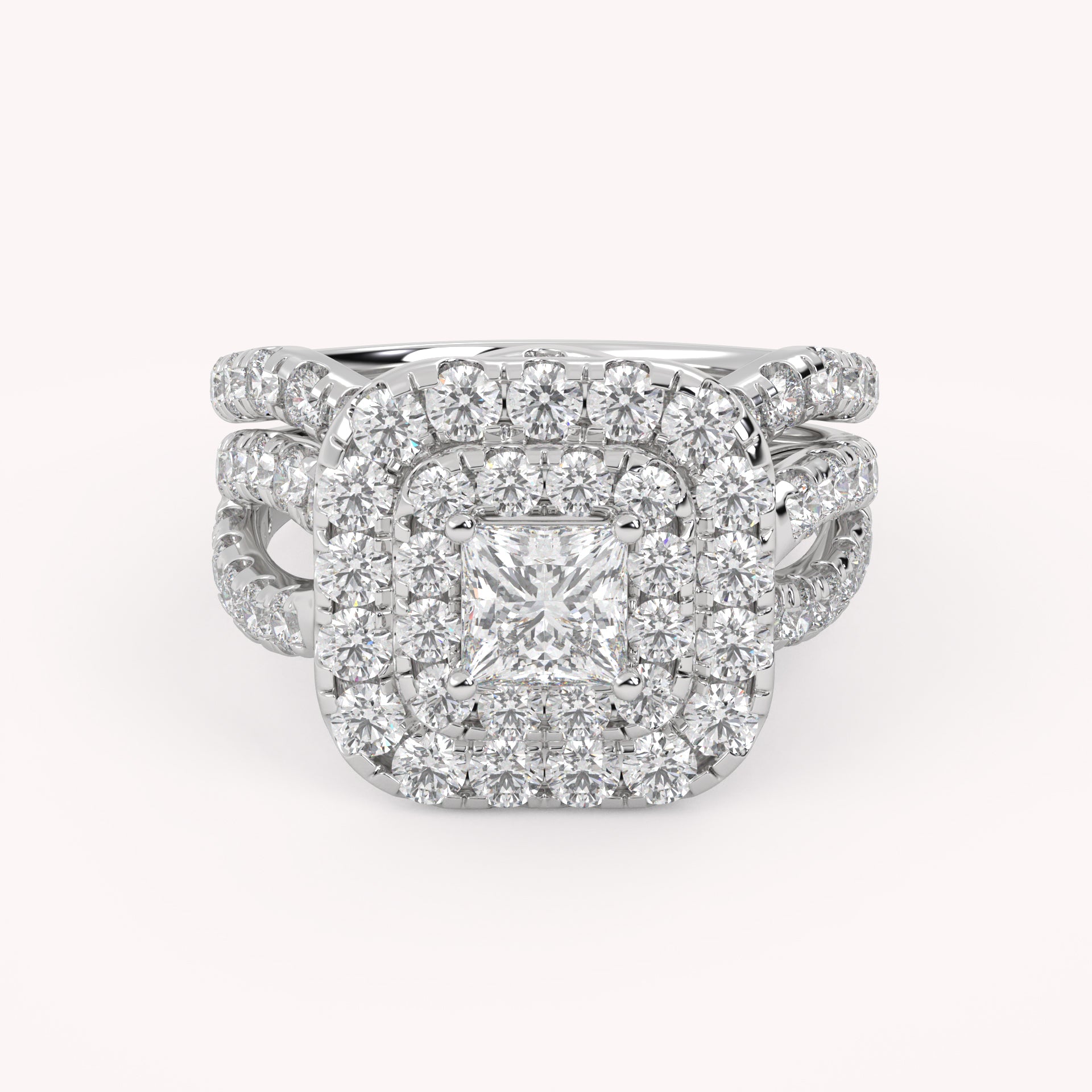 IGI Certified Infinity Shank Princess Cut Lab Diamond Bridal Set Ring