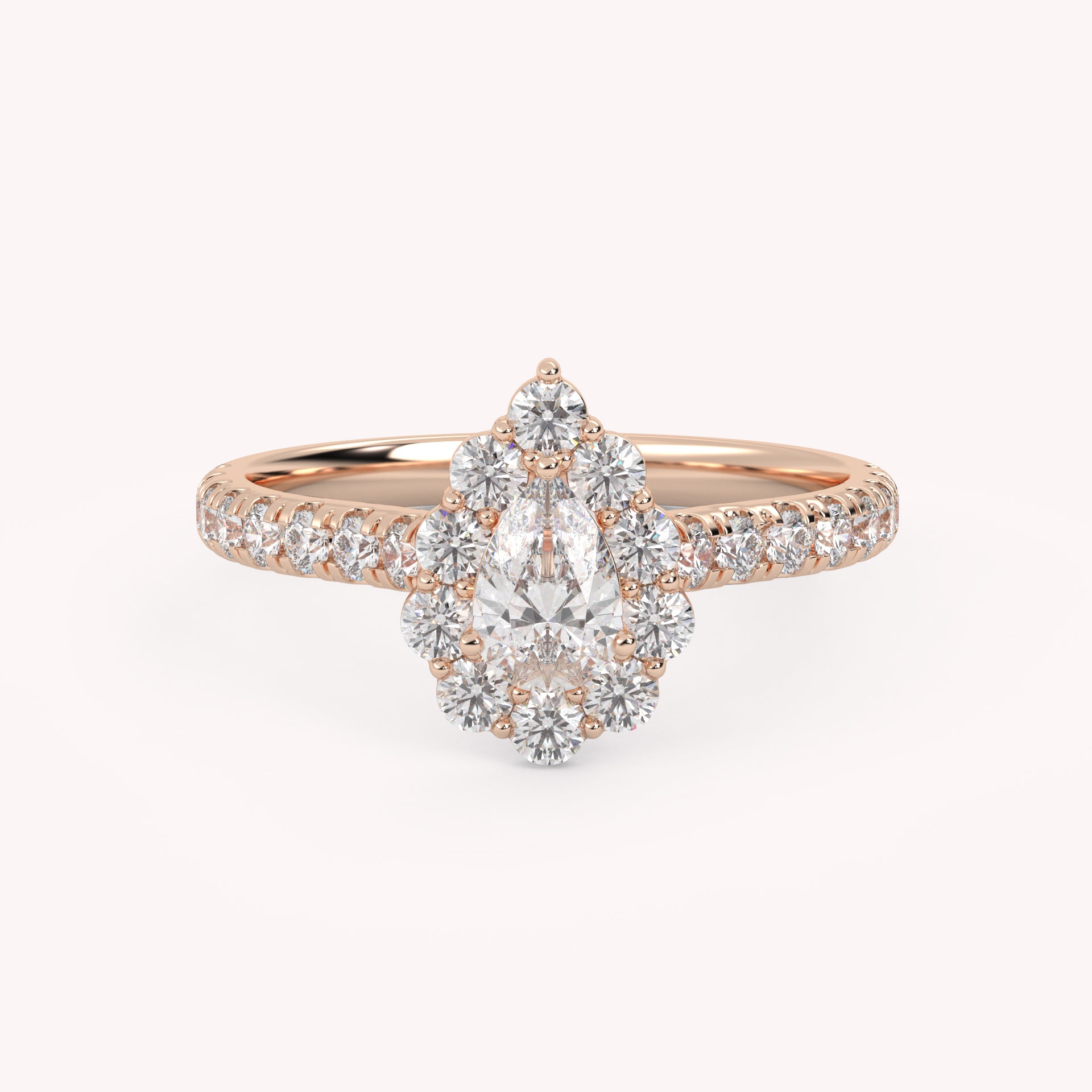 IGI Certified Teardrop Half Eternity Halo Solitaire Engagement Rings for Women