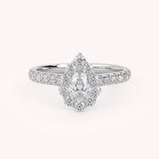 IGI Certified Teardrop Half Eternity Halo Solitaire Engagement Rings for Women
