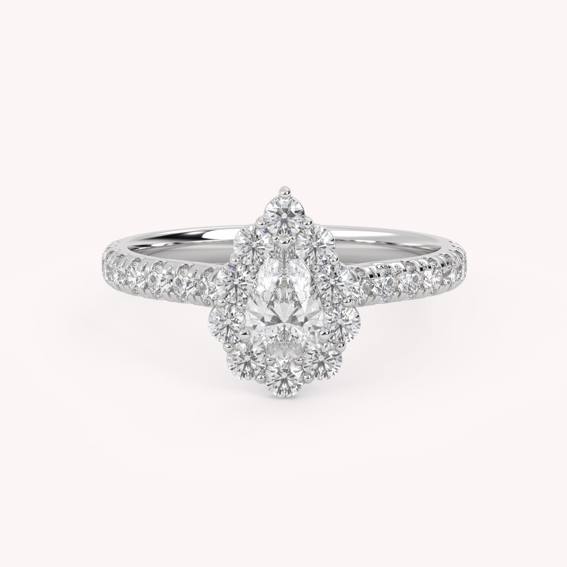 IGI Certified Teardrop Half Eternity Halo Solitaire Engagement Rings for Women