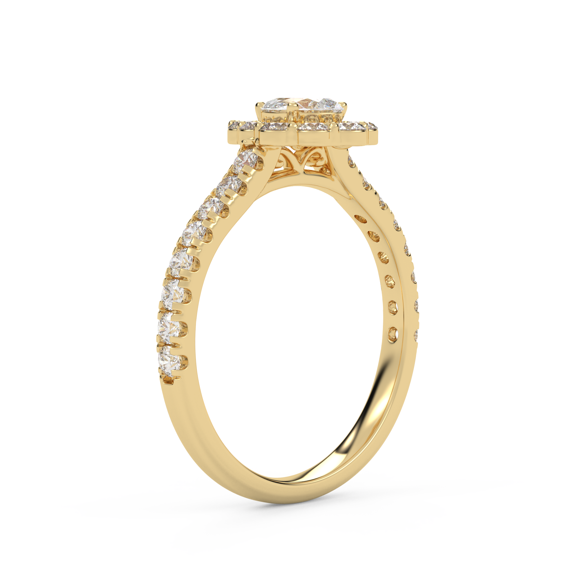 IGI Certified Teardrop Half Eternity Halo Solitaire Engagement Rings for Women