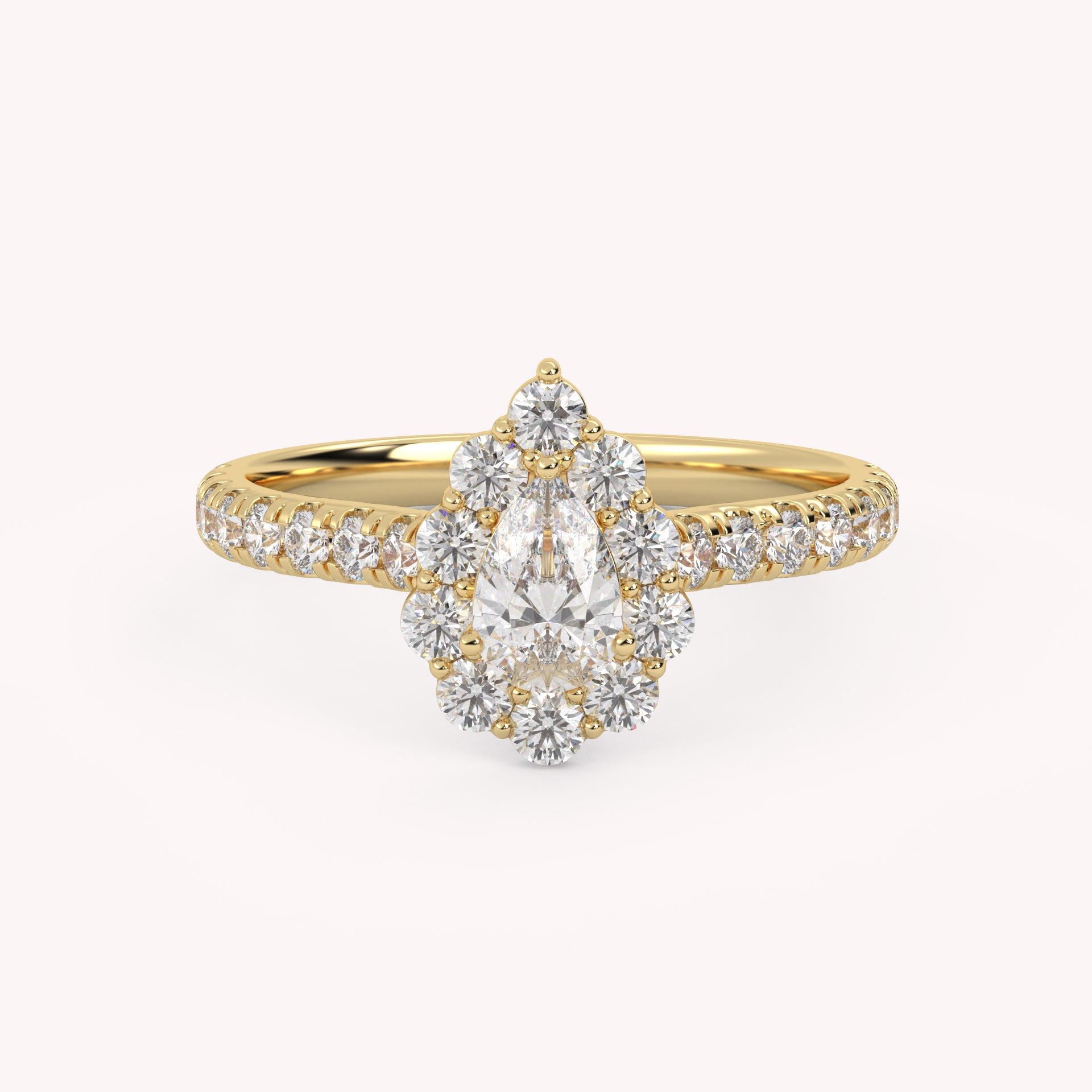 IGI Certified Teardrop Half Eternity Halo Solitaire Engagement Rings for Women