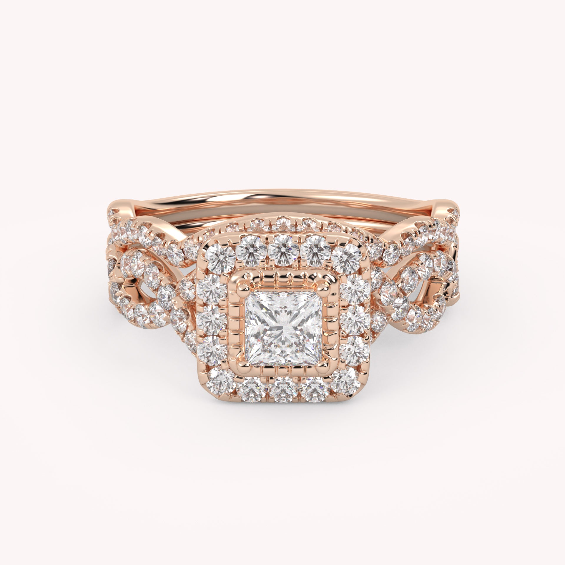 IGI Certified Twisted Infinity Halo Bridal Set Ring