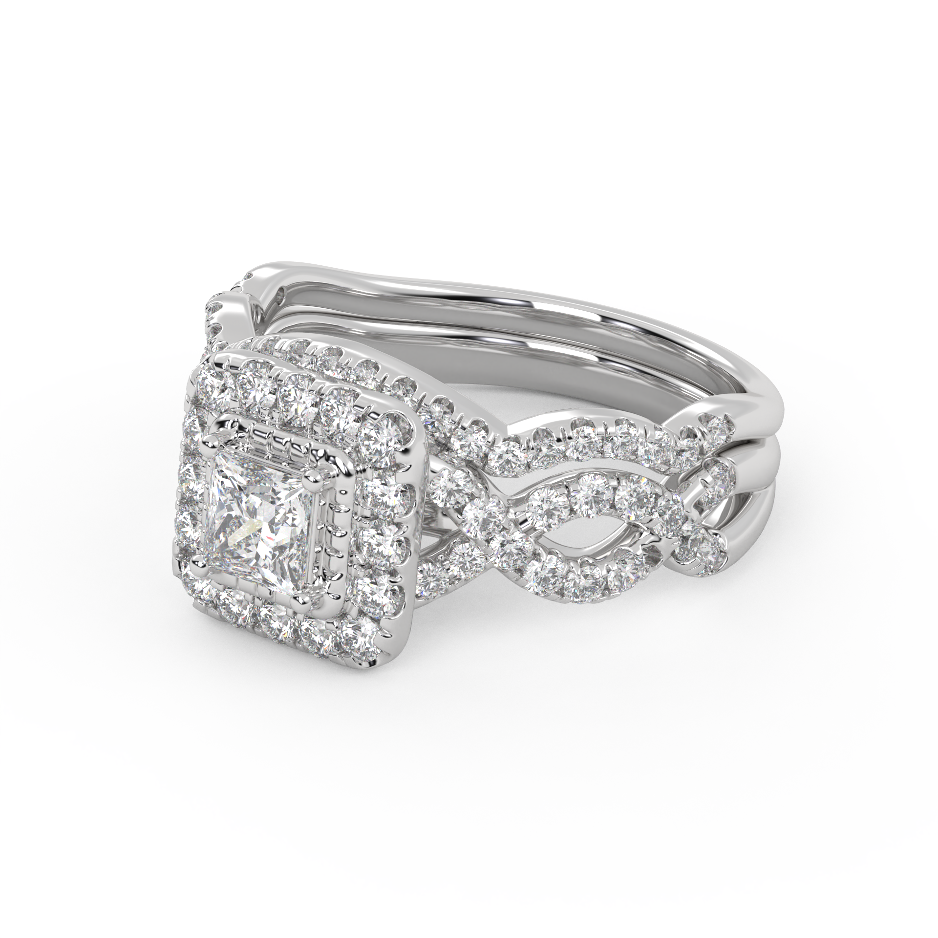 IGI Certified Twisted Infinity Halo Bridal Set Ring