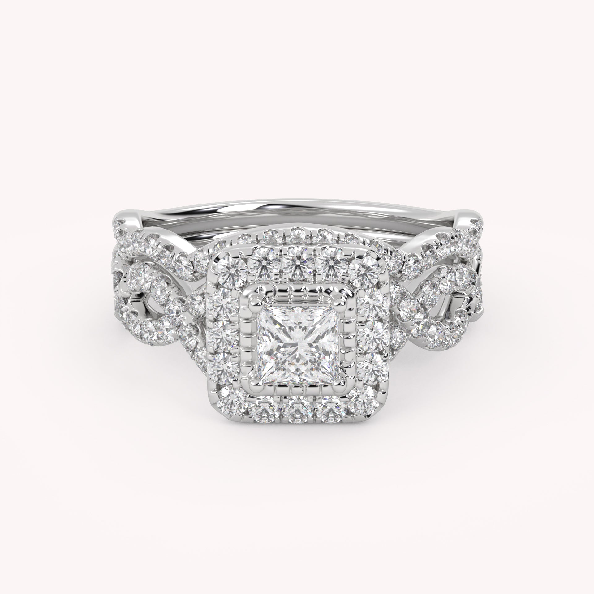IGI Certified Twisted Infinity Halo Bridal Set Ring
