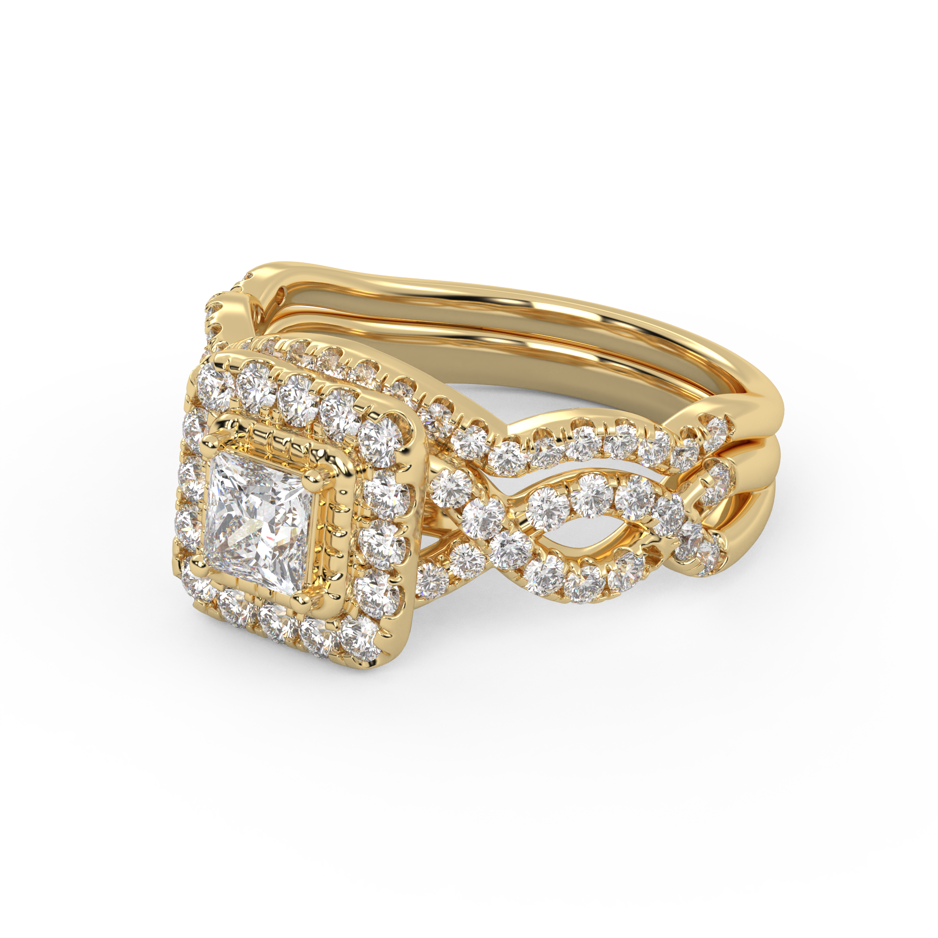IGI Certified Twisted Infinity Halo Bridal Set Ring