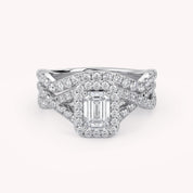 IGI Certified 1.40 Ct Emerald & Round Lab Diamond Engagement Ring