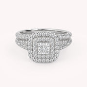 Princess and Round 1.25 Carat Double Halo Bridal Set Ring