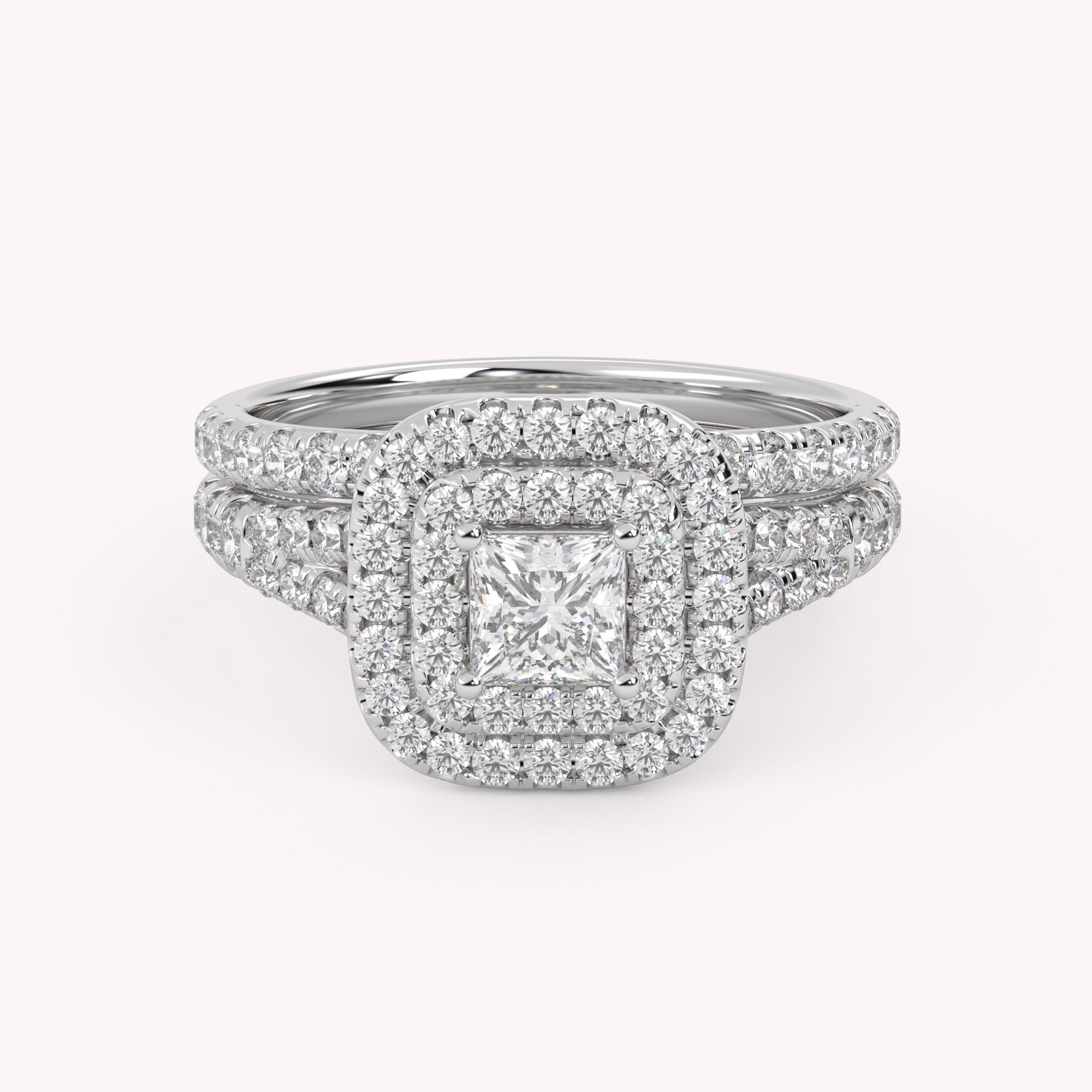 Princess and Round 1.25 Carat Double Halo Bridal Set Ring