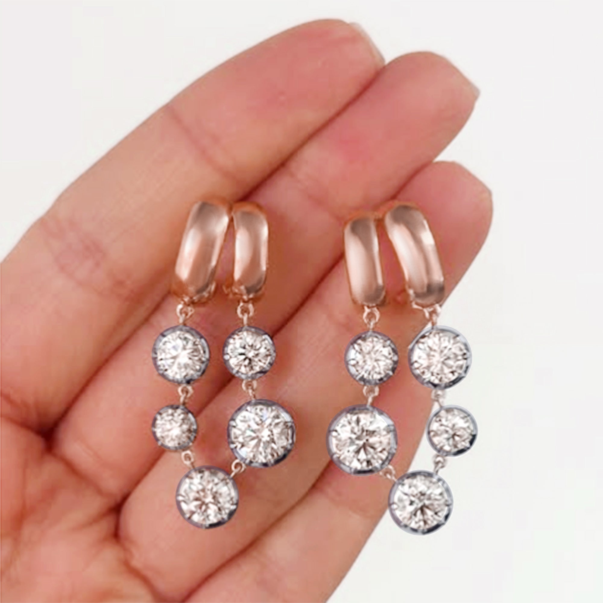 Two Tone Dangle Drop Chain Earring Lab Created Moissanite