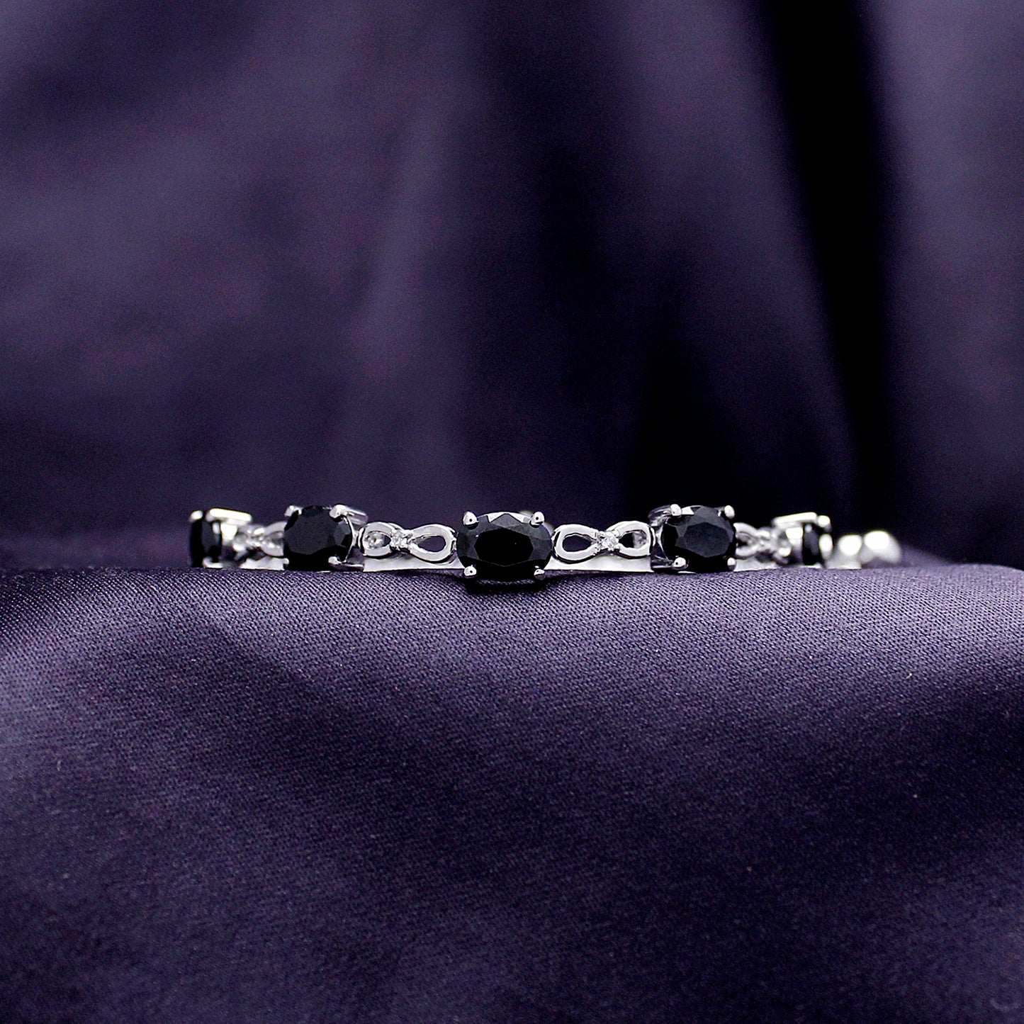 7X5MM Oval Black Onyx & White Lab Grown Diamond Tennis Bolo Adjustable Bracelet In 925 Sterling Silver (4.50 Cttw)