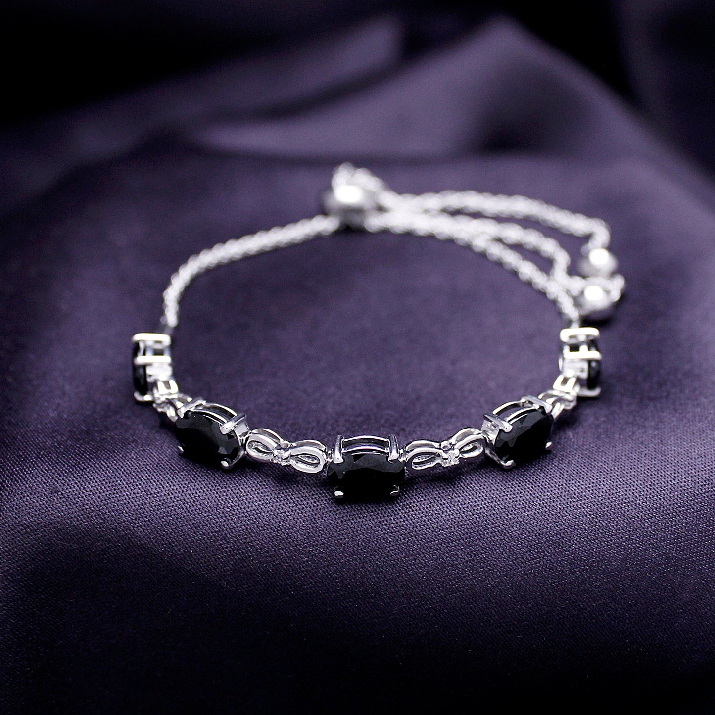 7X5MM Oval Black Onyx & White Lab Grown Diamond Tennis Bolo Adjustable Bracelet In 925 Sterling Silver (4.50 Cttw)