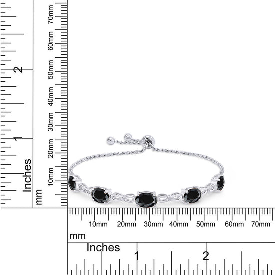 Load image into Gallery viewer, 7X5MM Oval Black Onyx &amp;amp; White Lab Grown Diamond Tennis Bolo Adjustable Bracelet In 925 Sterling Silver (4.50 Cttw)
