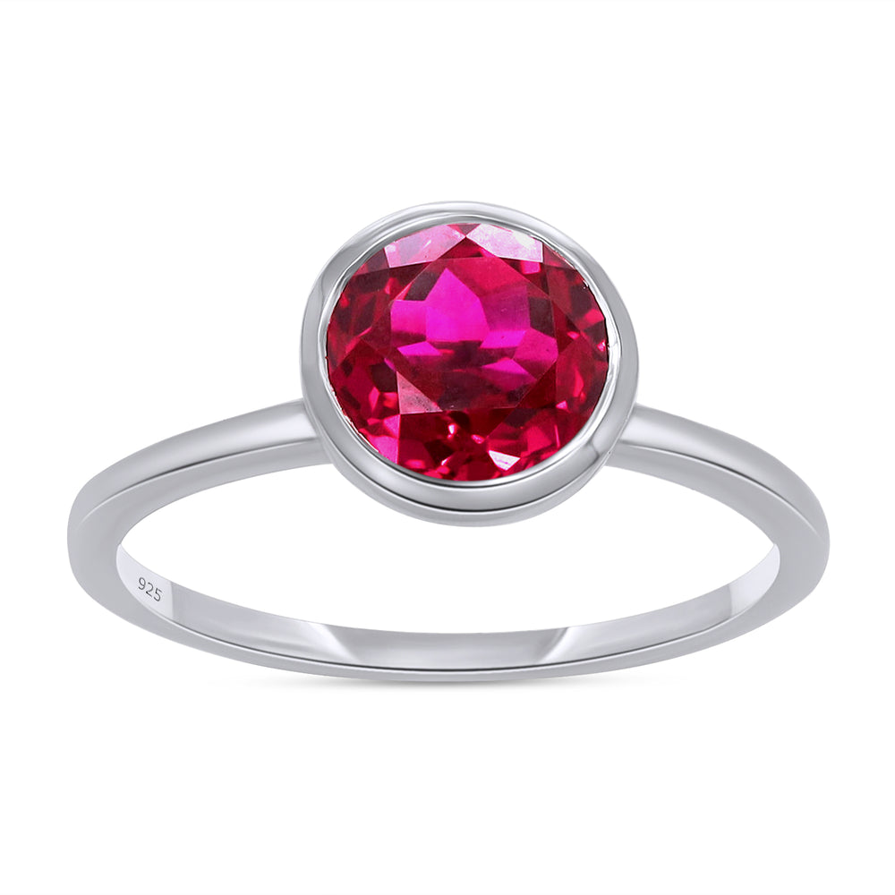 Multi Shape IGI Certified Lab Grown Ruby Bezel Set Solitaire Engagement Promise Ring for Women in 14K Gold Over Sterling Silver