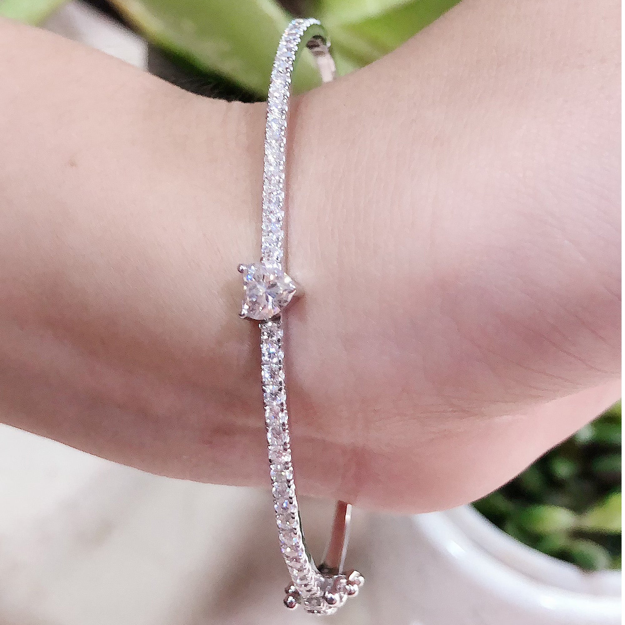 Heart & Round Lab Created Moissanite Tennis Bangle Bracelet