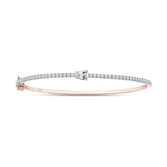 1 Carat Pear & Round Cut Lab Created Moissanite Diamond Tennis Bangle Bracelet In 925 Sterling Silver