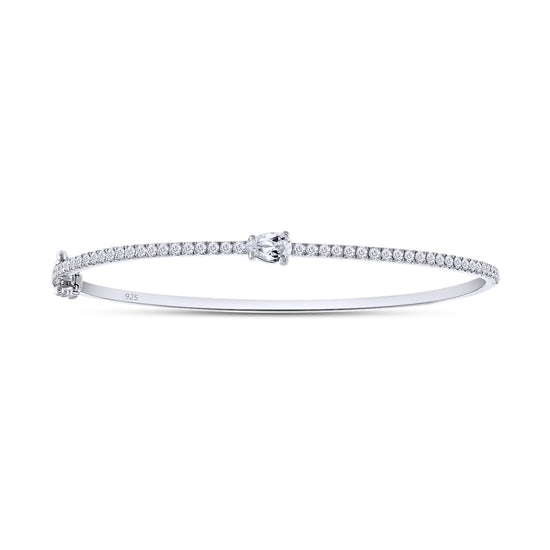 Load image into Gallery viewer, 1 Carat Pear &amp;amp; Round Cut Lab Created Moissanite Diamond Tennis Bangle Bracelet In 925 Sterling Silver
