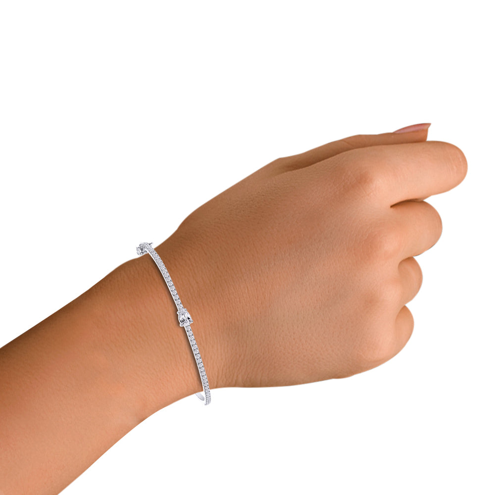 1 Carat Pear & Round Cut Lab Created Moissanite Diamond Tennis Bangle Bracelet In 925 Sterling Silver