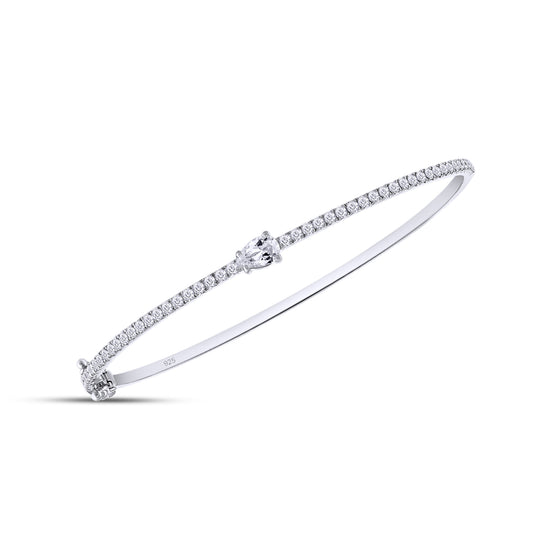 1 Carat Pear & Round Cut Lab Created Moissanite Diamond Tennis Bangle Bracelet In 925 Sterling Silver