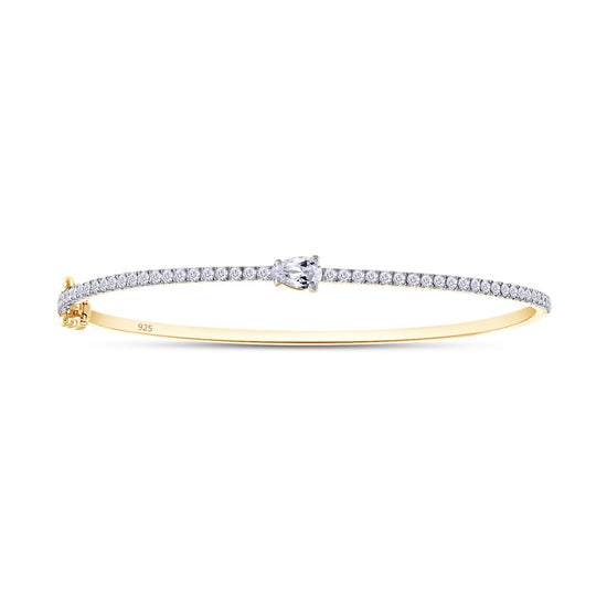1 Carat Pear & Round Cut Lab Created Moissanite Diamond Tennis Bangle Bracelet In 925 Sterling Silver