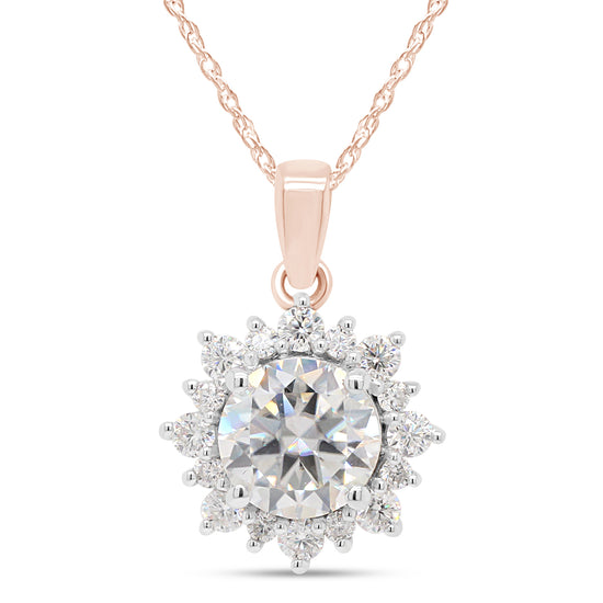 Load image into Gallery viewer, 2.25 Carat Round Lab Created Moissanite Diamond Flower Halo Pendant Necklace In 925 Sterling Silver
