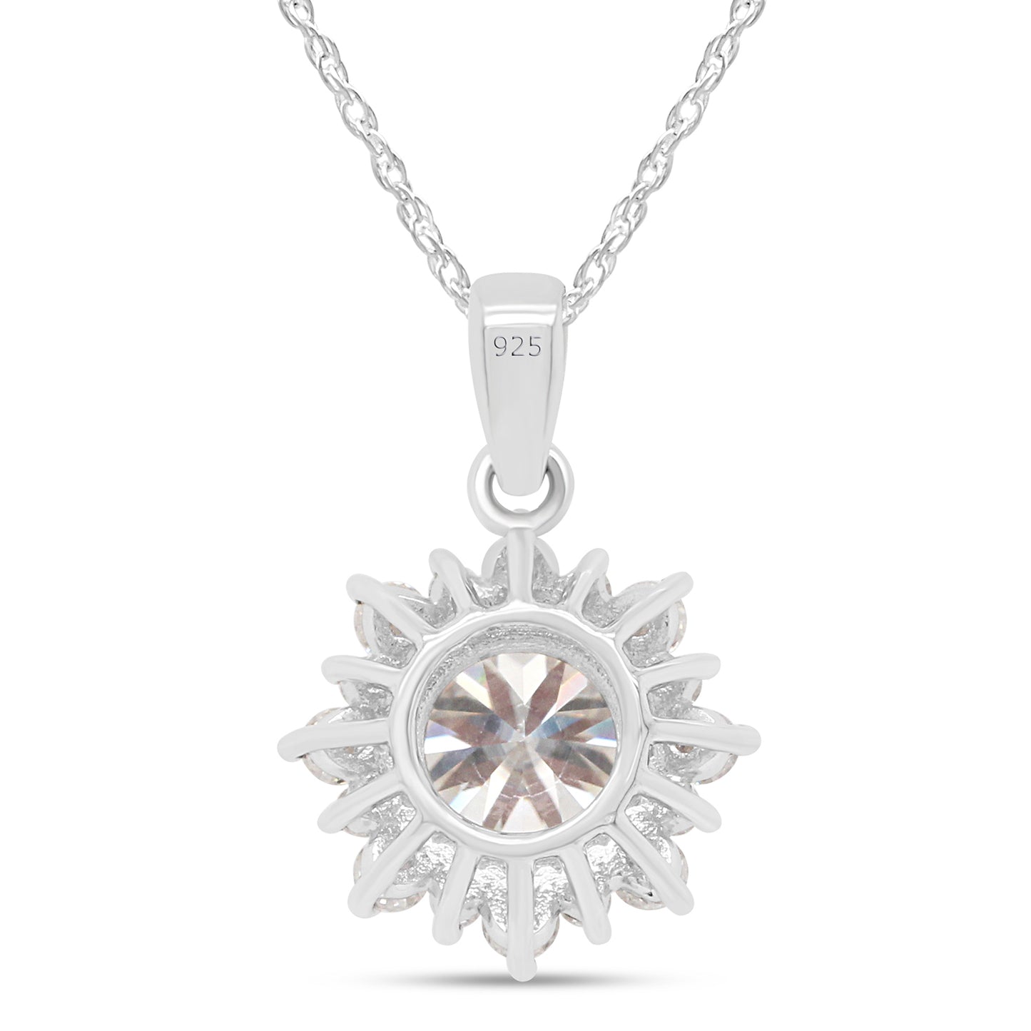 Load image into Gallery viewer, 2.25 Carat Round Lab Created Moissanite Diamond Flower Halo Pendant Necklace In 925 Sterling Silver
