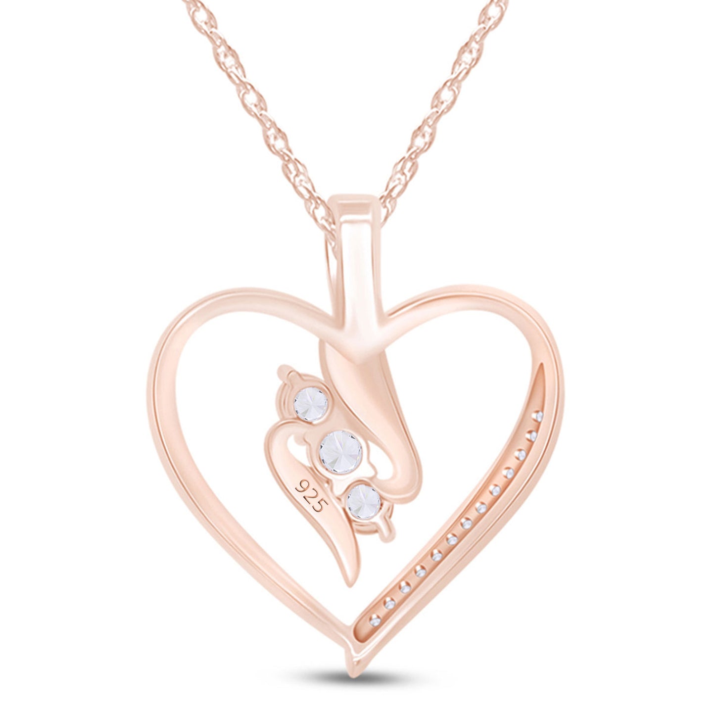 Load image into Gallery viewer, 0.25 Carat Round Lab Created Moissanite Diamond 3-Stone Heart Pendant Necklace In 925 Sterling Silver
