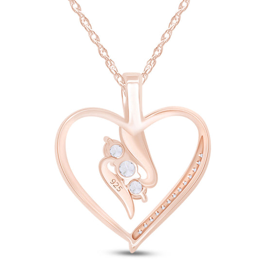 0.25 Carat Round Lab Created Moissanite Diamond 3-Stone Heart Pendant Necklace In 925 Sterling Silver