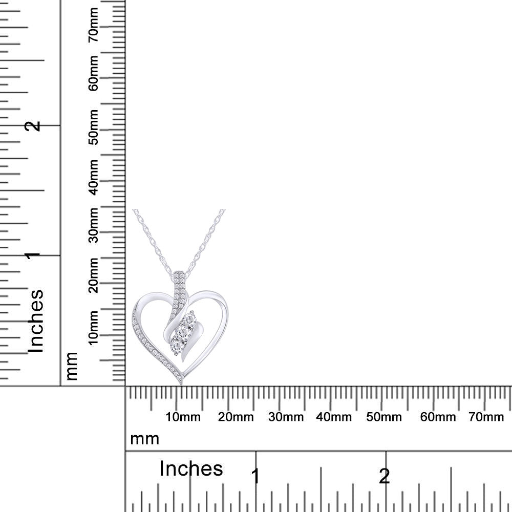 Load image into Gallery viewer, 0.25 Carat Round Lab Created Moissanite Diamond 3-Stone Heart Pendant Necklace In 925 Sterling Silver
