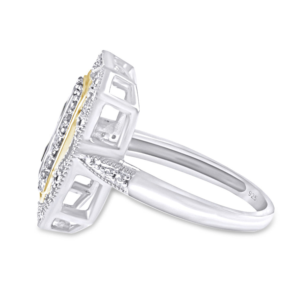 
                      
                        0.30 Carat Princess Cut Simulated Blue Sapphire & Lab Created Moissanite Diamond Two Tone Ring In 925 Sterling Silver
                      
                    