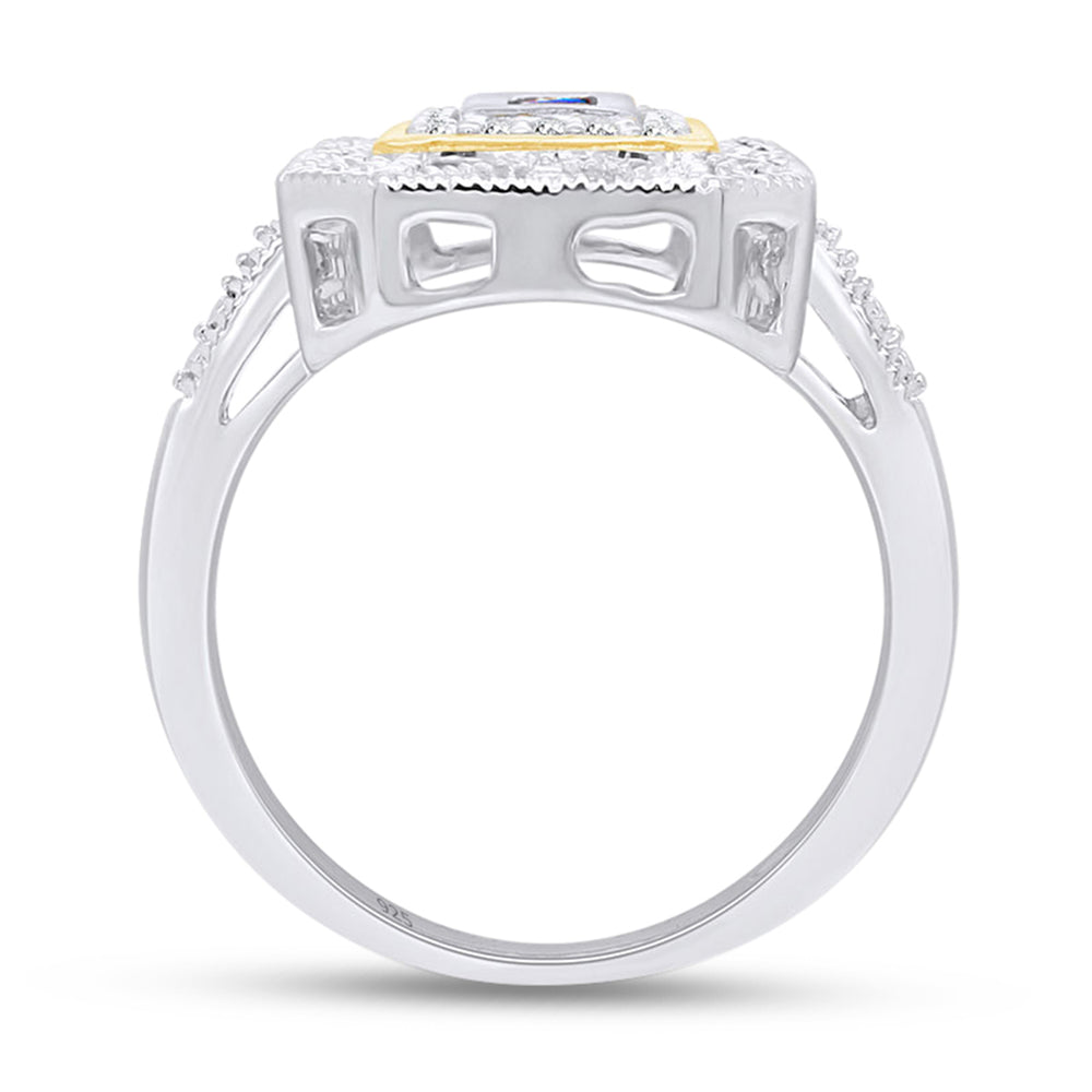 
                      
                        0.30 Carat Princess Cut Simulated Blue Sapphire & Lab Created Moissanite Diamond Two Tone Ring In 925 Sterling Silver
                      
                    