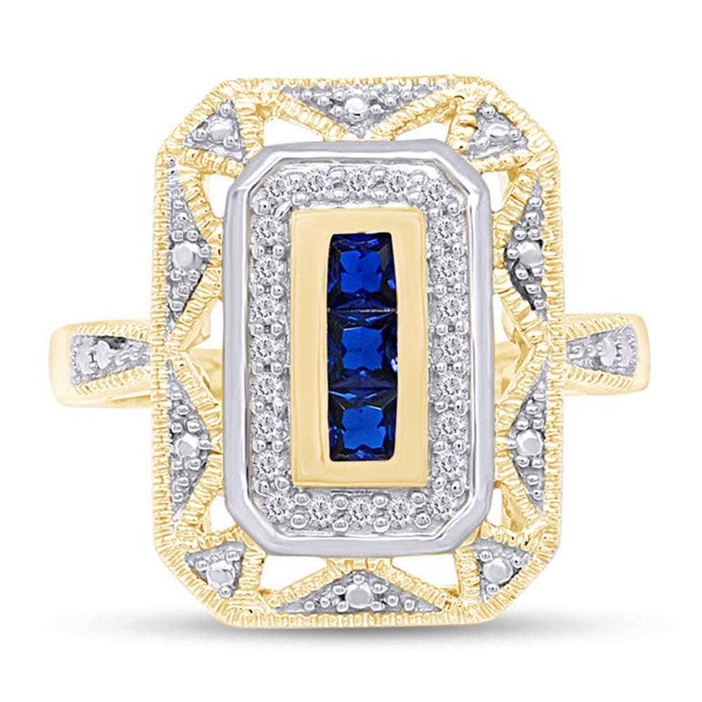 
                      
                        0.30 Carat Princess Cut Simulated Blue Sapphire & Lab Created Moissanite Diamond Two Tone Ring In 925 Sterling Silver
                      
                    