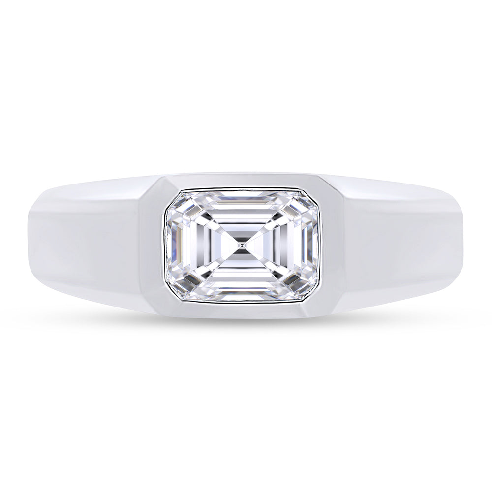 7X5MM Emerald Cut Lab Created Moissanite Diamond Bezel Set Signet Engagement Ring For Men In 925 Sterling Silver